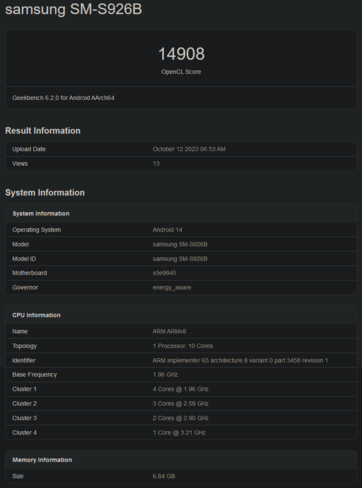 Test porównawczy Exynos 2400 OpenCL (zdjęcie za pośrednictwem Geekbench)