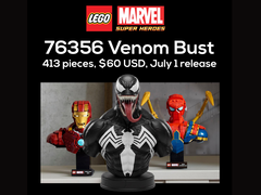 Domniemane popiersie LEGO Venom składa się z 413 elementów, kosztuje 59.99 USD i ma zostać wprowadzone na rynek 1 lipca 2026 roku.