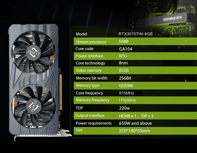 51Risc RTX 3070 TiM GPU - specyfikacja. (Źródło obrazu: Aliexpress)