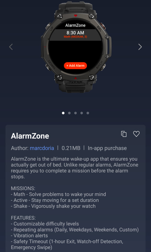 Aplikacja AlarmZone Mini dla smartwatchów Amazfit