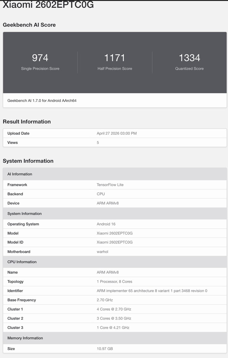 Lista Geekbench ujawnia szczegóły chipsetu Xiaomi 17T Pro.