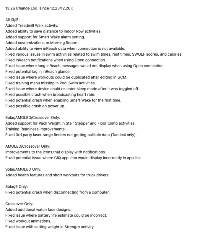 Dziennik zmian dla oprogramowania systemowego Garmin 13.26