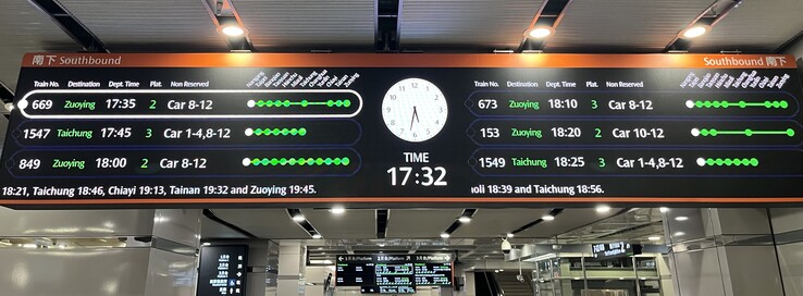 Na Tajwanie od wielu lat stosuje się duże wyświetlacze LED. Dzięki temu łatwo można dostrzec, jak bardzo różnią się między sobą połączenia kolejowe