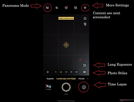 Tryby Krajobraz i Noc zawierają wiele różnych funkcji, niestety rozmieszczonych dość losowo.