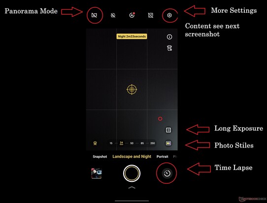 Tryby Krajobraz i Noc zawierają wiele różnych funkcji, niestety rozmieszczonych dość losowo.