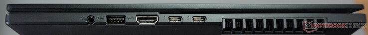 Porty po prawej: zestaw słuchawkowy, USB-A (5 Gbit/s), HDMI 2.1 FRL, dwa Thunderbolt 4