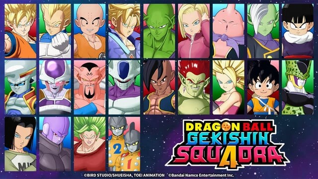 Zrzut ekranu z ekranu wyboru postaci w Dragon Ball Gekishin Squadra. (Źródło obrazu: Bandai Namco)