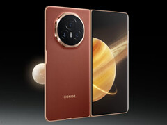 Honor magic V5 ma być oferowany w czterech kolorach, w tym w jednym, który zastąpi czerwonawo-brązowy wariant zaprojektowany dla Magic V3, na zdjęciu. (Źródło zdjęcia: Honor - edytowane)