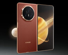 Honor magic V5 ma być oferowany w czterech kolorach, w tym w jednym, który zastąpi czerwonawo-brązowy wariant zaprojektowany dla Magic V3, na zdjęciu. (Źródło zdjęcia: Honor - edytowane)