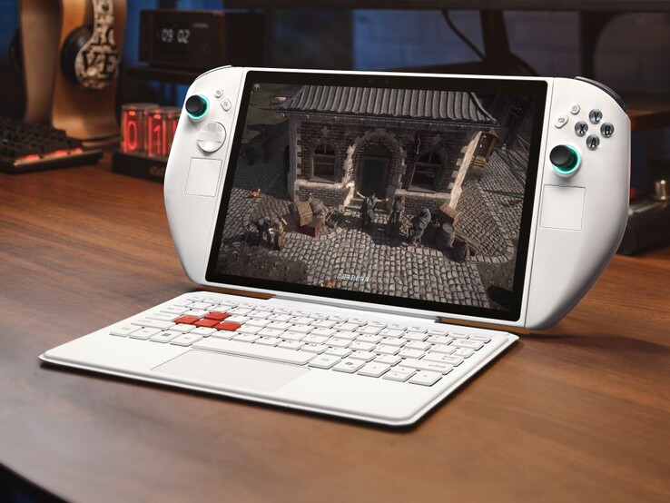 Gamingowy handheld Abxylute 3D One z dołączonymi kontrolerami i klawiaturą. (Źródło obrazu: Abxylute)