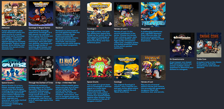 Wszystkie gry zawarte w pakiecie Humble Bundle Pixel and Cartoon Enthusiasts GOG (źródło obrazu: Humble Bundle)