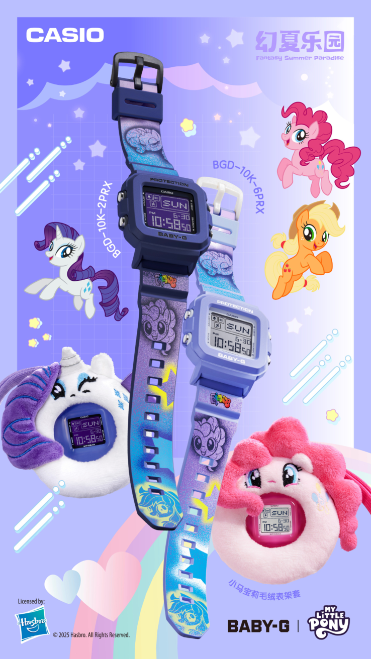 Zegarki Casio G-Shock Baby-G x My Little Pony BGD-10K-2PRX (po lewej) i BGD-10K-6PRX (po prawej). (Źródło zdjęcia: Casio)