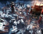 Ilustracja przedstawiająca miasto w grze Frostpunk.