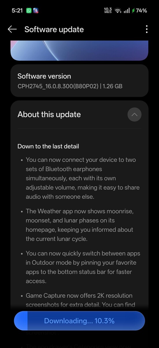 Trwa pobieranie aktualizacji OTA OxygenOS 16.0.8.300 na urządzeniu OnePlus 15
