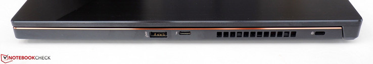 prawy bok: USB A 3.1 Gen 2 (10 Gb/s), Thunderbolt 3, wylot powietrza, gniazdo blokady Kensingtona