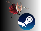 Szerszeń z gry Hollow Knight: Silksong nad logo Steam (źródło obrazu: Team Cherry, Steam, z poprawkami)