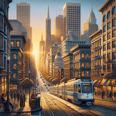 Kolej miejska w San Francisco (obraz wygenerowany przez DALL-E 3)
