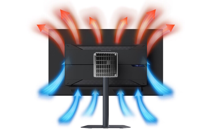 Monitor jest również wyposażony w system chłodzenia, który chroni panel OLED. (Źródło obrazu: Gigabyte)