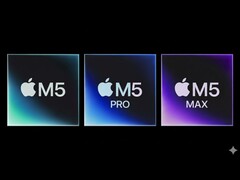 Artystyczne przedstawienie chipów Apple M5, M5 Pro i M5 Max. (Źródło obrazu: Apple, edytowane przy użyciu Gemini)