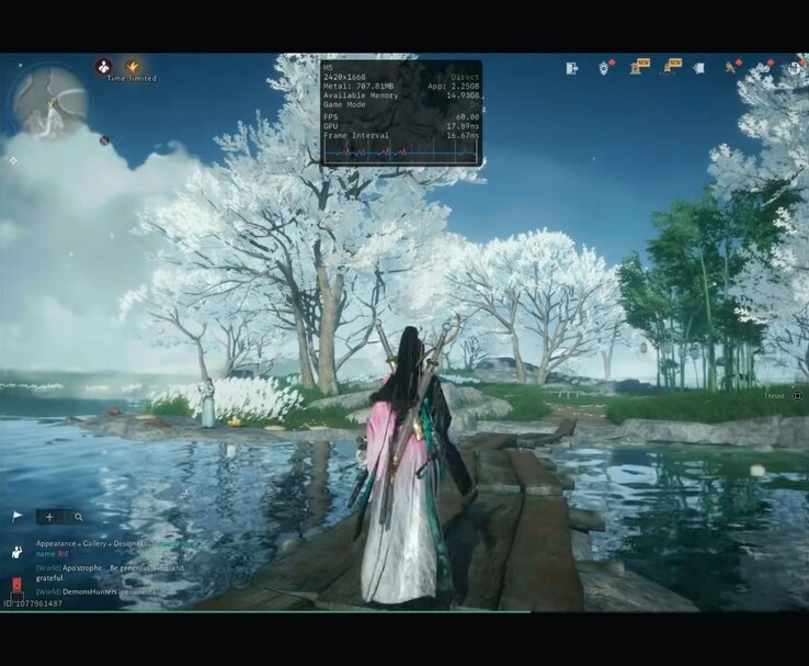 Where Winds Meet Mobile działa na iPadzie Pro M5 z nakładką wydajności pokazującą rozdzielczość i liczbę klatek na sekundę (źródło obrazu: Dame Tech via YouTube)