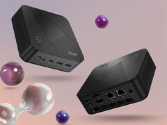 Revo Box z procesorem Ryzen AI 9 465 ma elegancką czarną obudowę. Na zdjęciu: grafika promocyjna przedstawiająca minikomputer PC z różnych perspektyw.