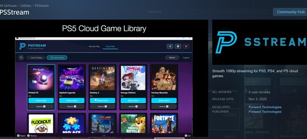 Pokazano funkcję biblioteki gier PSStream PS5 (źródło obrazu: zrzut ekranu, Steam, PSStream z poprawkami)