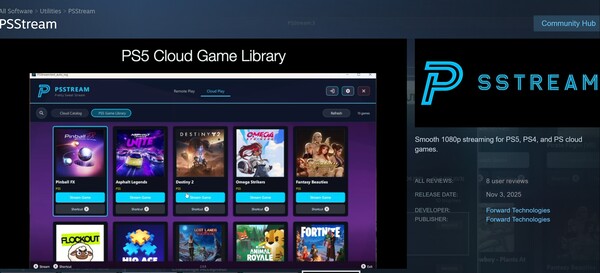 Pokazano funkcję biblioteki gier PSStream PS5 (źródło obrazu: zrzut ekranu, Steam, PSStream z poprawkami)