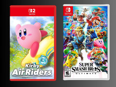 Makieta pudełka Kirby Air Riders z pudełkiem Super Smash Bros. Ultimate (źródło zdjęcia: Playasia, Nintendo of America)