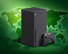 Konsola Xbox Series X pokazana z mapą świata