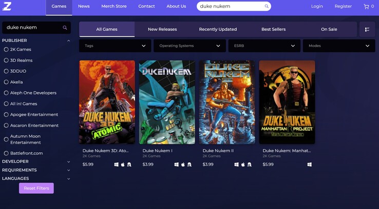 Zoom Platform Duke Nukem gry retro na sprzedaż (Źródło obrazu: zrzut ekranu, Zoom Platform)