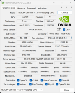 Laptop GPU-Z Nvidia GeForce RTX 4070