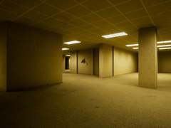 Na zdjęciu - oficjalny zrzut ekranu z The Backrooms Deluxe 2, przedstawiający jeden z wielu grywalnych obszarów w grze. (Źródło obrazu: Steam)