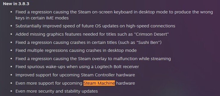 Dziennik SteamOS 3.8.3 beta. 