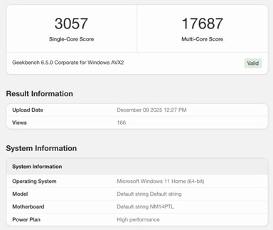 Zestawienie Geekbench dla procesora Intel Core Ultra X9 388H
