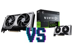 MSI GeForce RTX 5060 Ti Ventus 2x OC Plus 16 GB (po lewej) i 8 GB (po prawej). (Źródło obrazu: Mindfactory, edytowane)