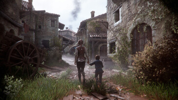 Ilustracja przedstawiająca Amicię i Hugo w grze „A Plague Tale: Innocence”.