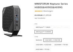 Konfiguracje Minisforum Neptune Series HX99G (Źródło: Minisforum)