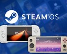 Konkr Pocket Fit G3 i Ayaneo Pocket S2 Pro przedstawione z logo Steam OS w tle