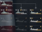 World of Warships 12.1, US tech tree przedstawiające hybrydowe pancerniki Nebraska, Delaware i Louisiana (Źródło: własne)