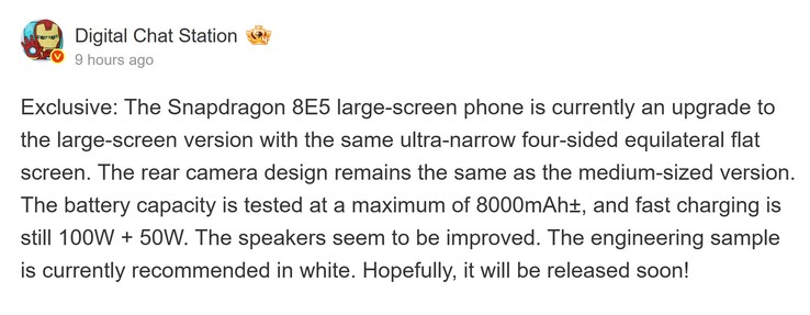 Najnowszy raport z Digital Chat Station (źródło obrazu: Weibo - tłumaczenie maszynowe)