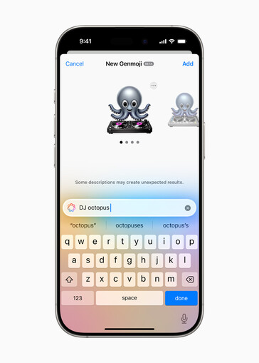 interfejs iOS Genmoji z wygenerowanym emoji