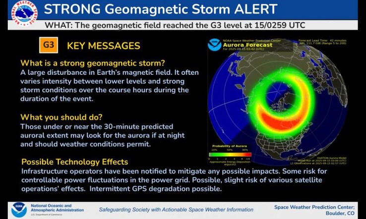 Ostrzeżenie NOAA o burzy geomagnetycznej na 15 września.