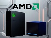 Logo AMD nad makietą nowej konsoli Xbox i Steam Machine