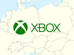 Mapa Europy Środkowej z logo Xbox (Źródło obrazu: Microsoft Gaming, Wikimedia Commons: World Data Base II data with edits)