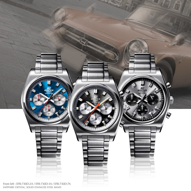 Od lewej do prawej: Casio Edifice EFB-730D-2AV, EFB-730D-1AV, EFB-730D-7AV. (Źródło zdjęcia: Casio)