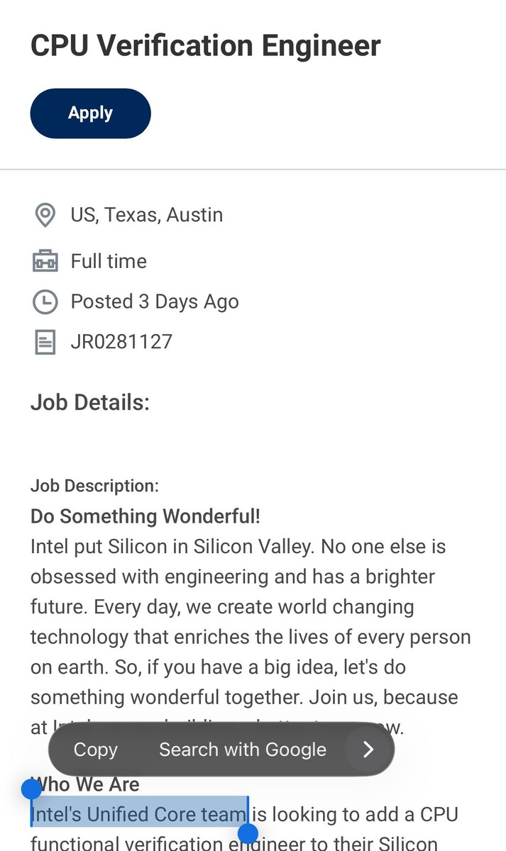 Intel poszukuje inżyniera do pracy nad zunifikowanymi rdzeniami