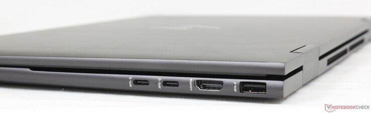 Po prawej: 2x USB-C (10 Gbps) z Power Delivery + DisplayPort 1.4, HDMI 2.1, USB-A (10 Gbps)