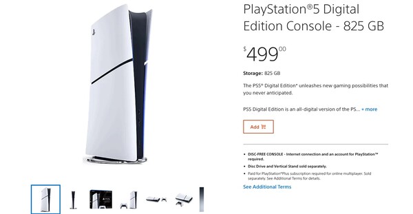 Sony nie sprzedaje już PS5 Digital Edition z 1 TB pamięci masowej na stronie PlayStation Direct. (Źródło obrazu: PlayStation)