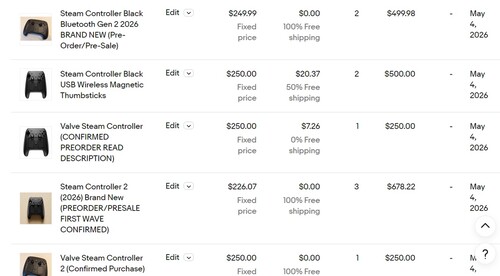 Ceny kontrolerów Steam w serwisie eBay są następujące
