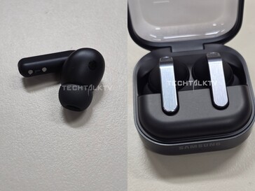 Rzekoma atrapa wkładki dousznej Galaxy Buds 4 Pro i etui ładujące.